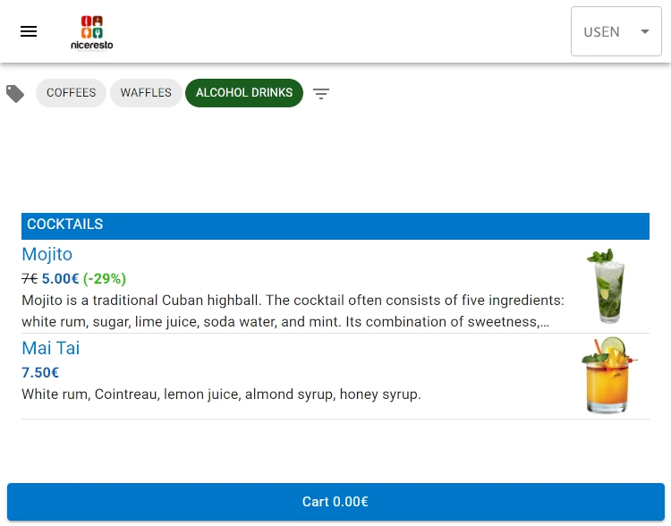Digital menu